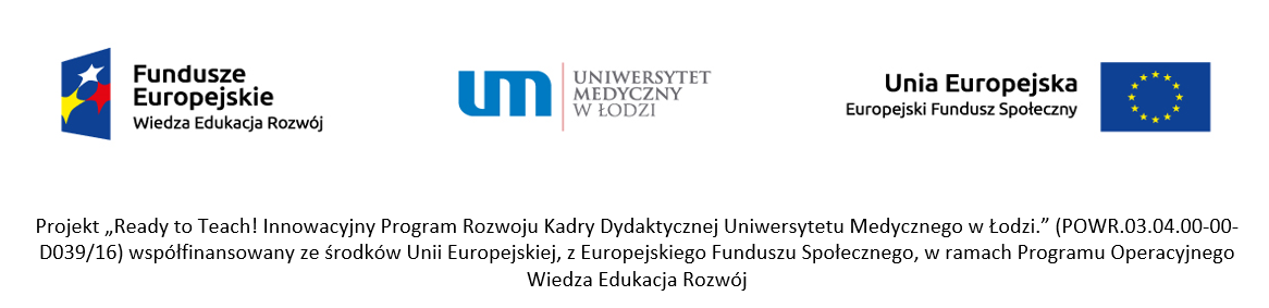 Logotypy projektu - Ready to Teach! Innowacyjny Program Rozwoju Kadry Dydaktycznej Uniwersytetu Medycznego w Łodzi