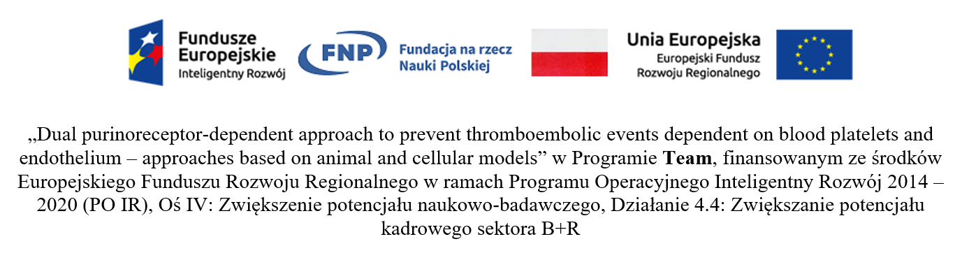 Logotypy projektu - Dual purinoreceptor-dependent approach to prevent thromboembolic events dependent on blood platelets and endothelium – approaches based on animal and cellular models