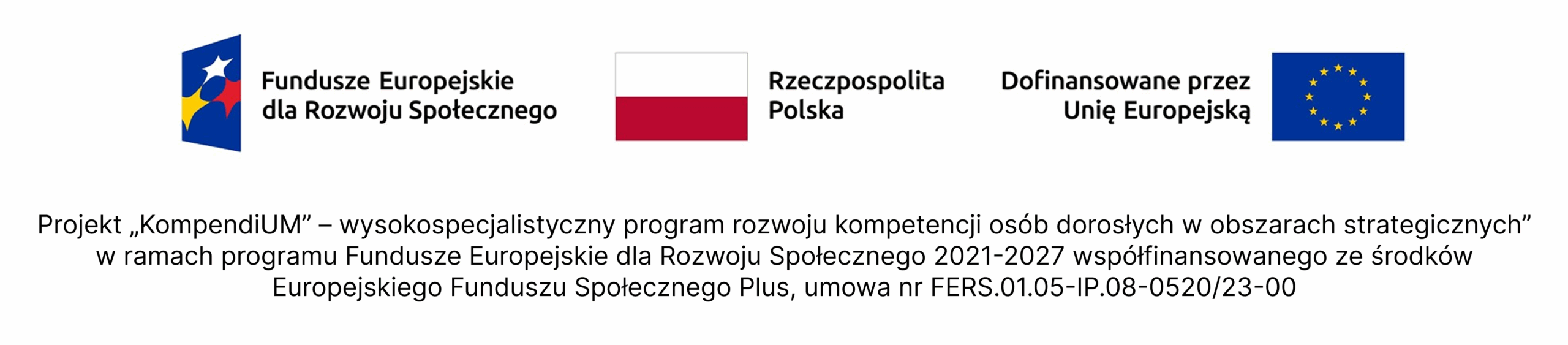 Logotypy projektu - „KompendiUM – wysokospecjalistyczny program rozwoju kompetencji osób dorosłych w obszarach strategicznych”
