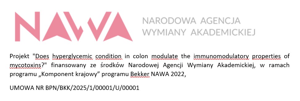 Logotypy projektu - Does hyperglycemic condition in colon modulate the immunomodulatory properties of mycotoxins?
